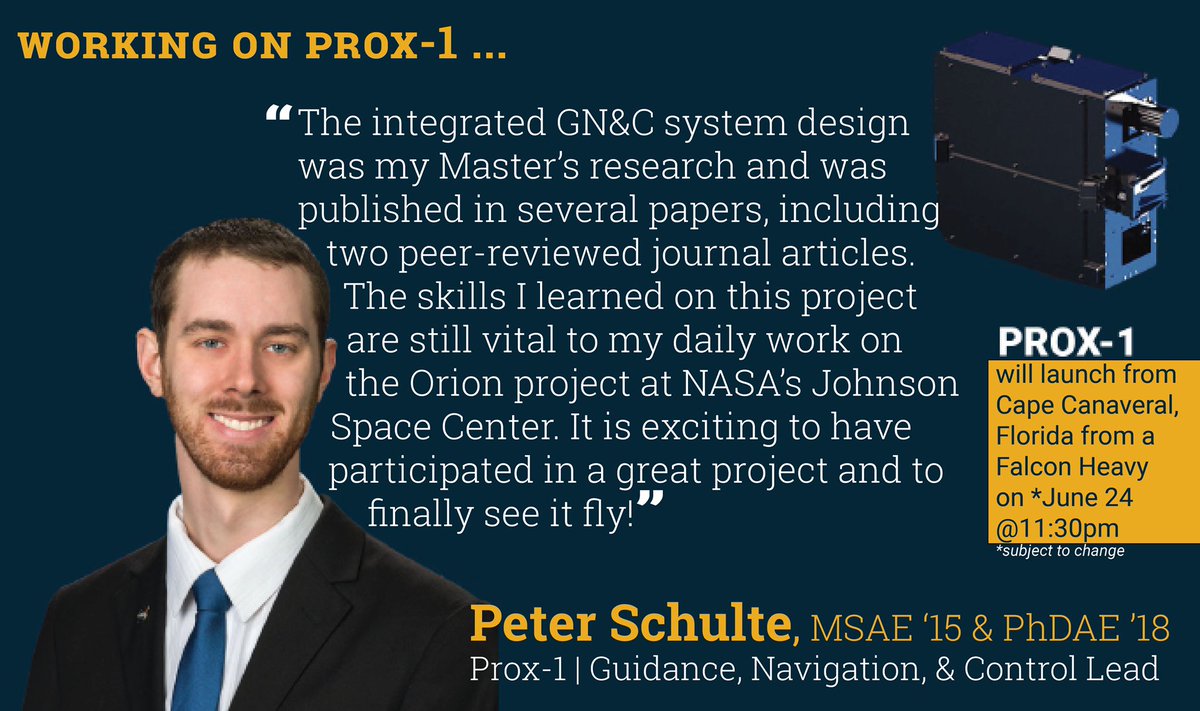 GTaerospace's tweet photo. We’re less than 12 hours until launch time! Meet another engineer who helped make Prox-1’s launch possible #GTaerospace #wecandothat #STP2 https://t.co/X1Nbxuk42W