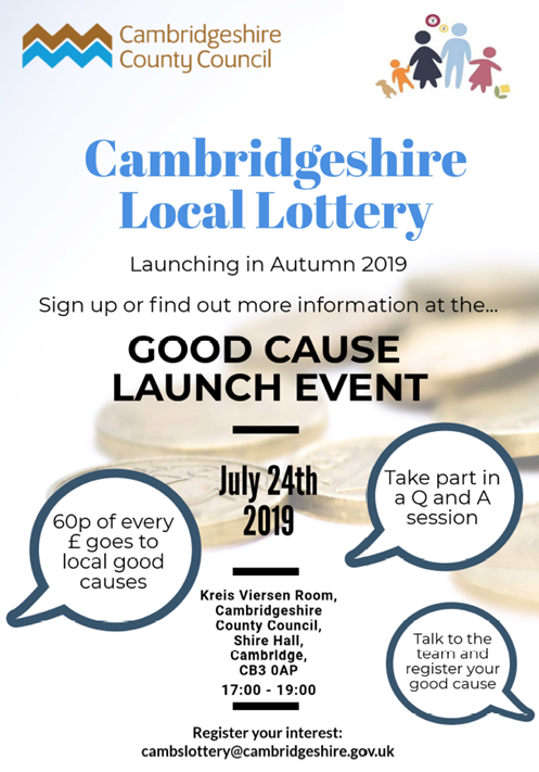 CCCTransformers's tweet photo. Are you a charity, voluntary organisation or local group doing great things for your community in Cambridgeshire? Find out about become a member of the Cambridgeshire Local Lottery at our Launch Event. Register your interest at cambslottery@cambridgeshire.gov.uk https://t.co/O0uE1Gww67
