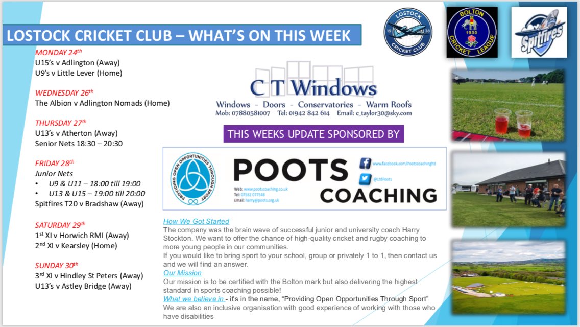 lostockcc's tweet photo. What’s on this week sponsored by @LtdPoots https://t.co/3XjbVEP2ch