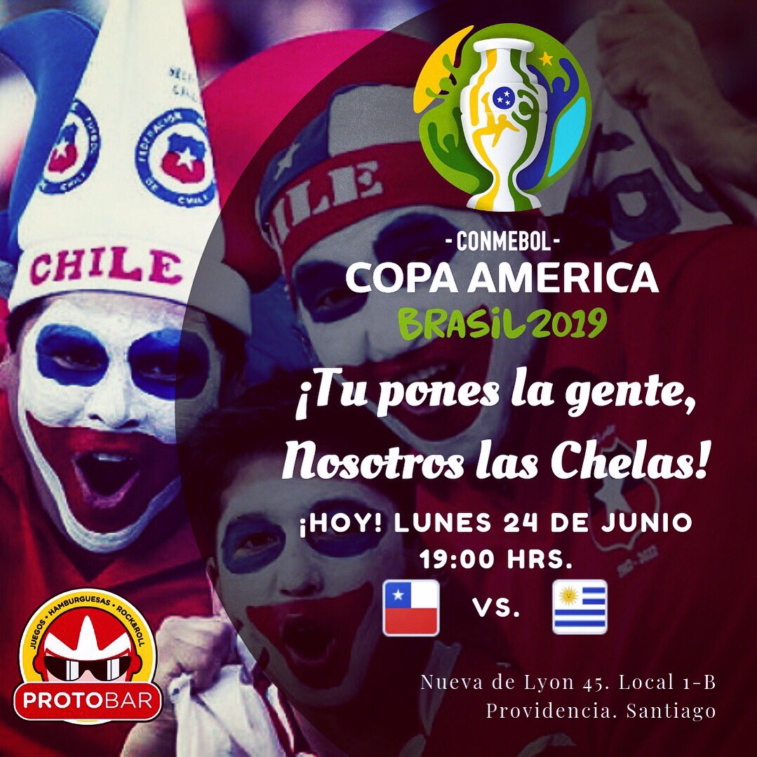 ¡C-H-I! ¡L-E! ¡Chi Chi Chi Le Le Le! ¡Viva Chile! 🇨🇱🎉🎊⚽ Reserva tu mesa por interno y ven a disfrutar el día de hoy en <a href="/Protobar/">Protobar</a>. Conoce todas las promociones en nuestro insta y Pide tu CopaBurguer 🏆🍔 ¡Una Explosión de Cheddar! #VivaLaRoja #CopaBurguer #ProtoBar #CopaAmerica