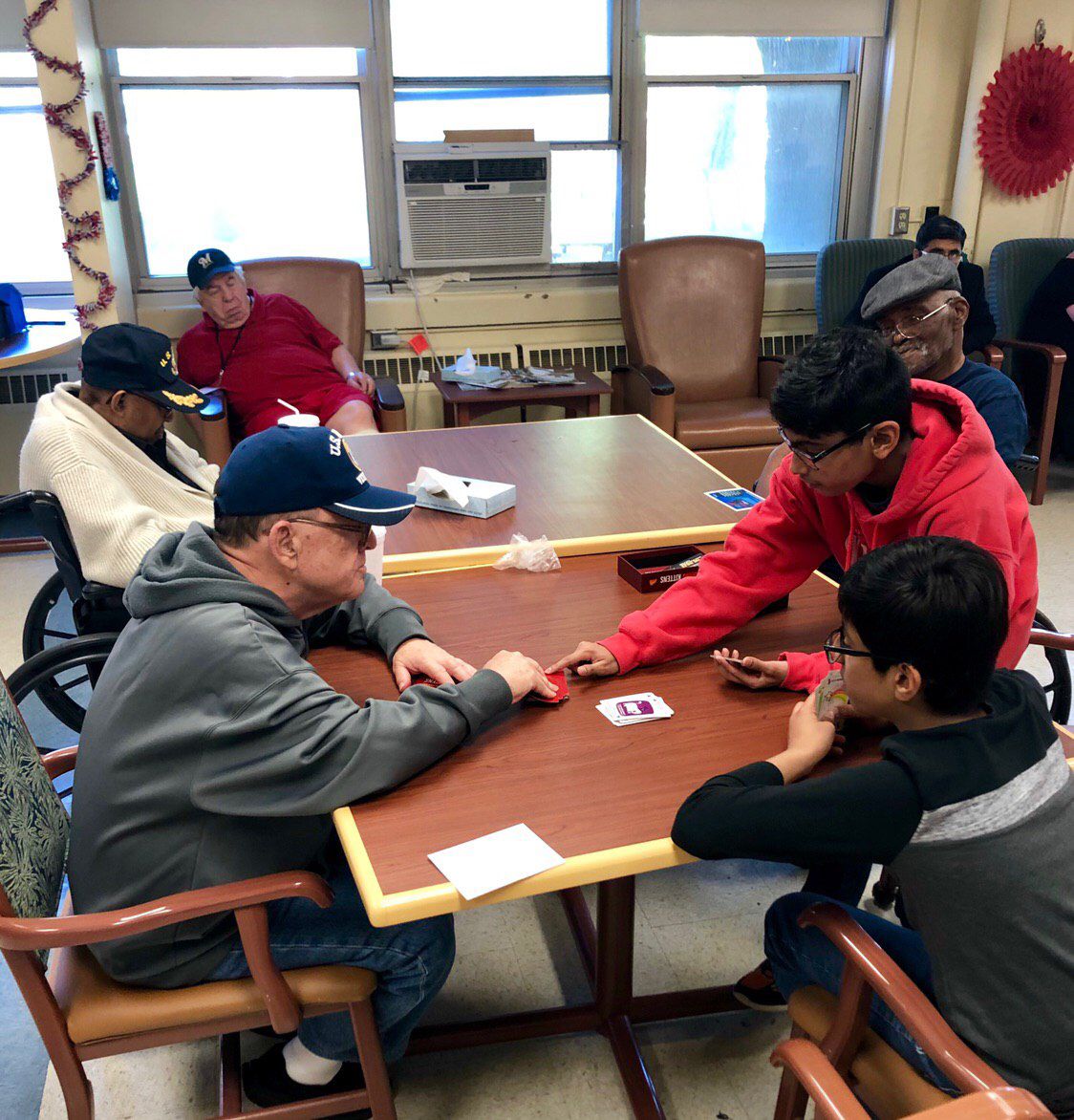 MuslimYouthUSA's tweet photo. #MuslimYouth of @MKA_Milwaukee spent time last week visiting and spending time with #Veterans in a nursing home. They played various board games and games.  Both the youth and the veterans had a really good time. #MuslimsForVeterans #MuslimsForRemembrance #MuslimsForService https://t.co/qjtNice5jB