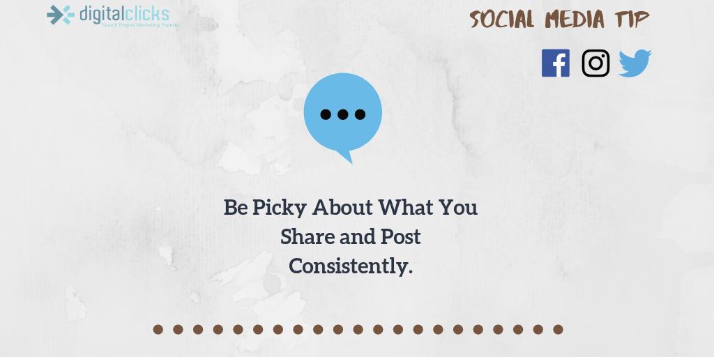 DigitalClicks's tweet image. A good social media marketer knows what to share but a great one knows what not to share. Be consistent your postings but always remember it&apos;s quality over quantity. Content that you&apos;re posting should be resonant to the audience you&apos;re targeting. #socialmediamarketing #digitaltip