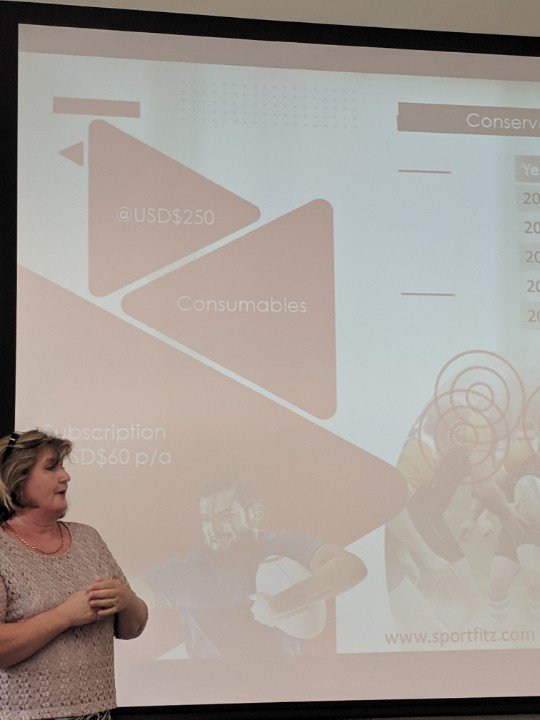 Our Quick Pitch Competition has begun! Our first contestant Denise fr. SportFitz #HamOnt #womenentrepreneurs