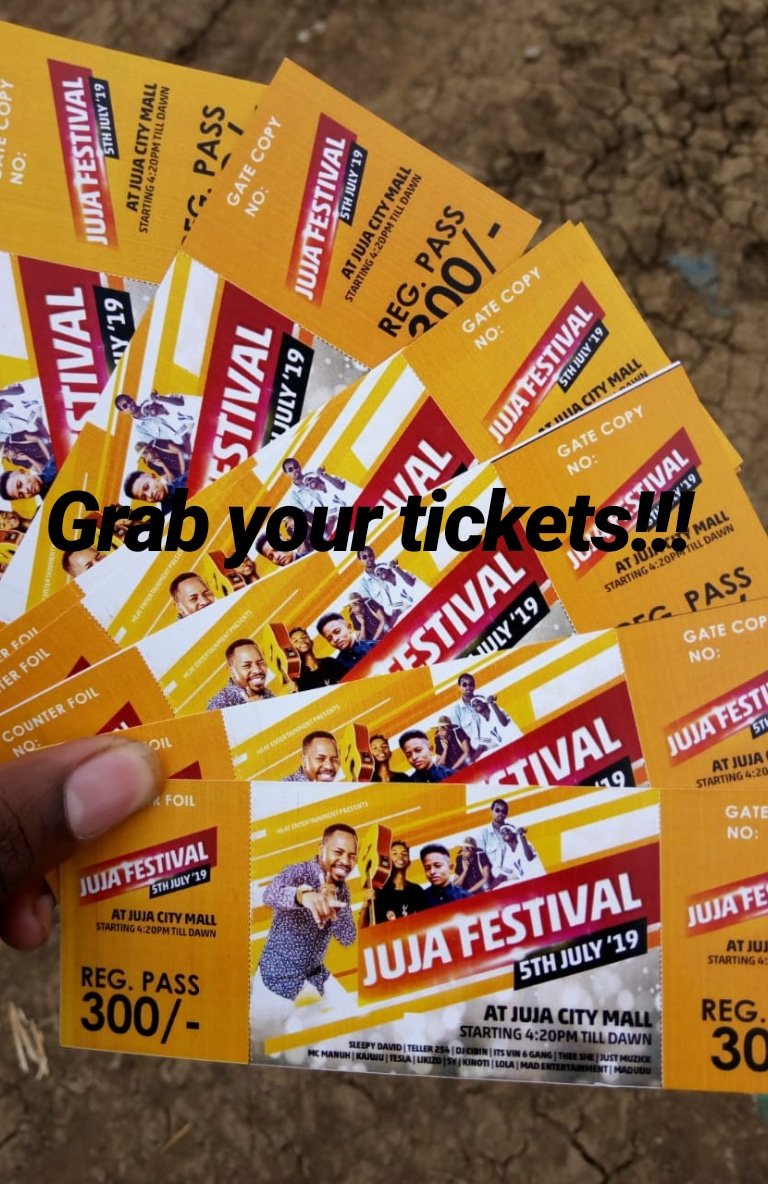 Grab your tickets
#JujaFestival2
@sleepydavid
@djcibinkenya 
@misskatiwa
@teslakenya
@theetall_hype_savage
@murichoh
@gazzah_marcollini
@djfrankiekenya
@leting254
@prylade
@ellysings
@1003kissfm
@palm_Lydia_100
@derissamark
@mc_amoke
@mbuli_ringo
@_queen_kuntah
@e_komora