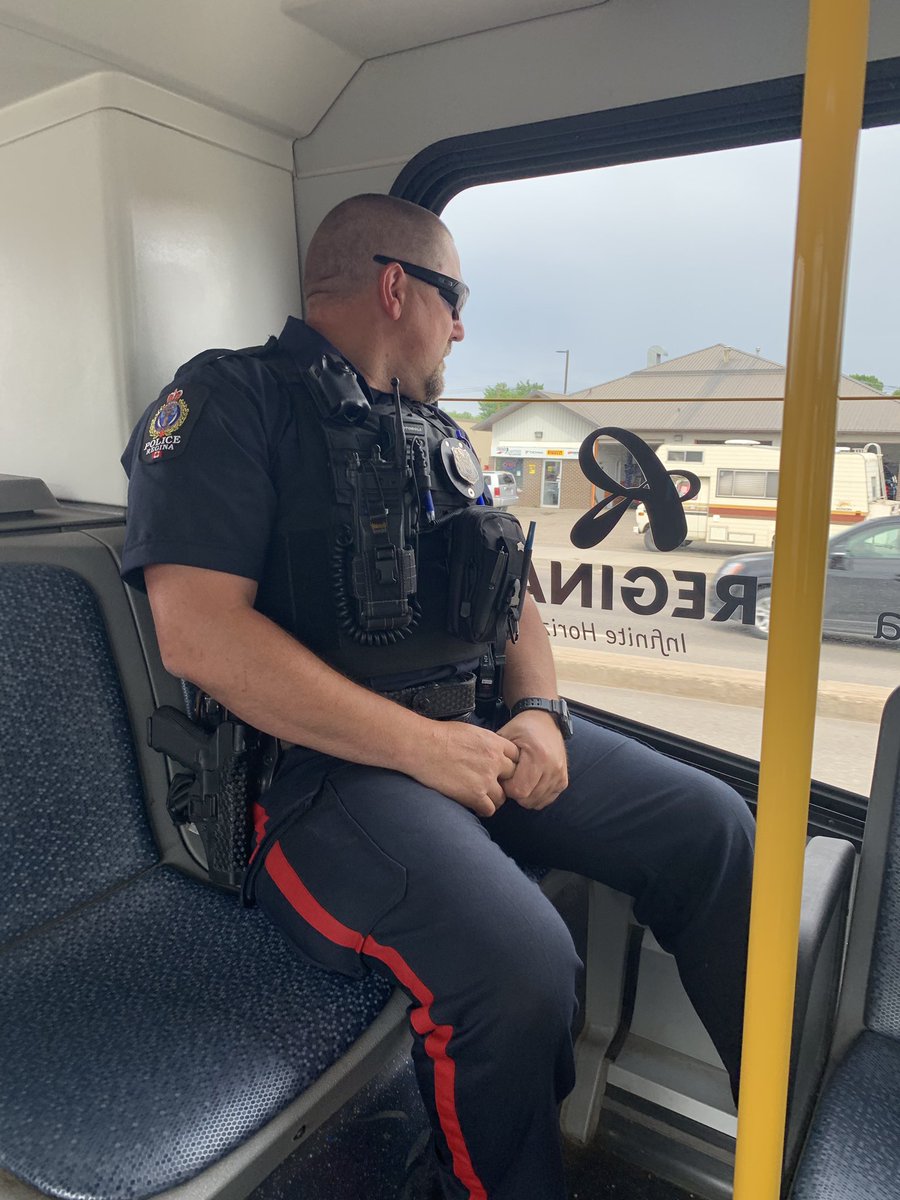 reginapolice's tweet photo. Time for Bus Cop! Cst. Tomaschefski is on the lookout for drivers on cell phones, no seat belts, and unsafe drivers. #buscop #DriveSafe @YQRTransit https://t.co/5nvJl3gGGO