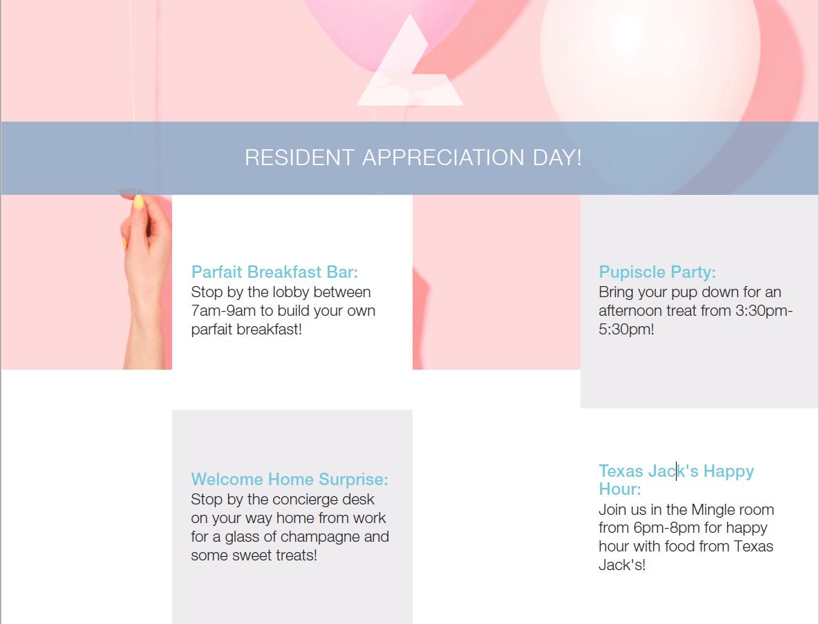 RAD is almost here! We can’t wait to celebrate YOU all day long! 🎉#BozzutoRAD #Pike3400 #ResidentAppreciationDay #HappyHour #ParfaitBar #PupiscleParty