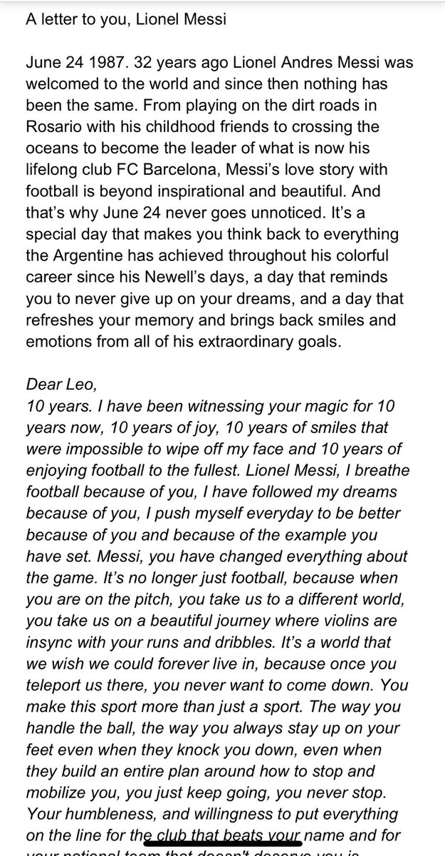 SarahSalahpour's tweet photo. A letter to you, Leo Messi. #FelizCumpleLeo ❤️ https://t.co/ygTPPiQuu1