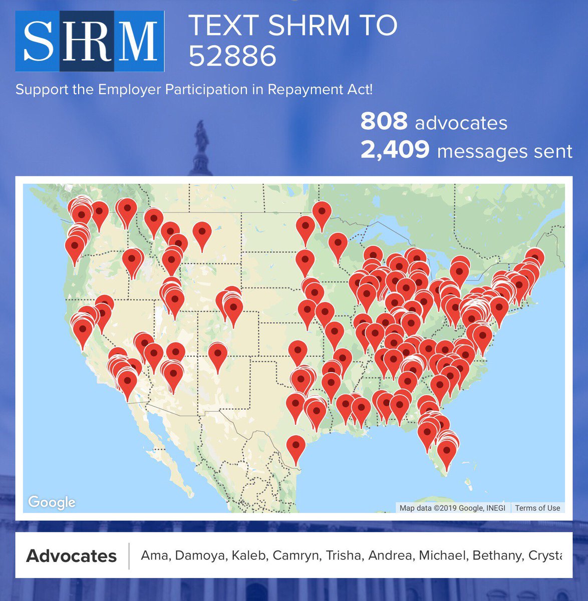 #SHRM19 attendees sent more than 2,400 messages to lawmakers yesterday in support of legislative proposal to expand employer-provided education assistance to include student loan repayment as a benefit. #EduLoanBenefit