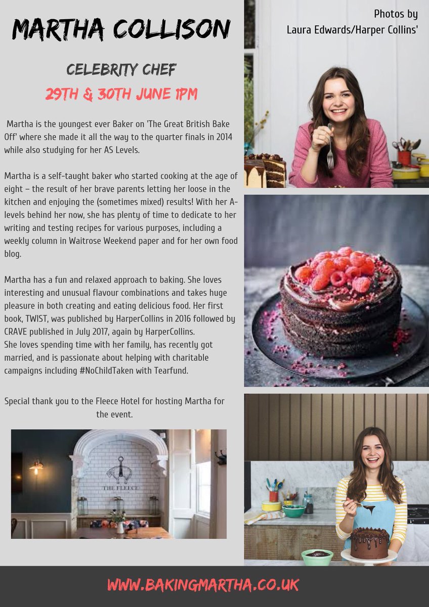 We are pleased to announce that Martha Collison, youngest ever contestant of The Great British Bake Off, will be joining us in the Cookery Theatre at this years Food and Drink Festival. #cirencester #foodfestival