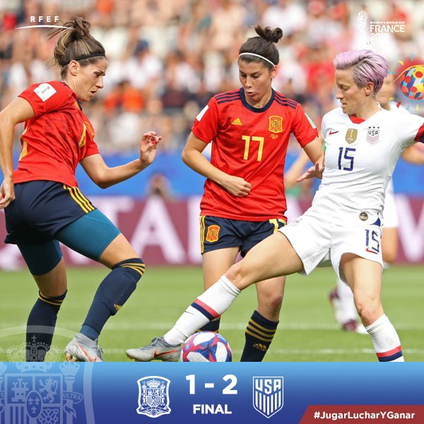 SEFutbolFem's tweet photo. ⏱ Final en Reims. Decimos adiós al Mundial tras caer ante Estados Unidos y firmar la mejor Copa del Mundo de la historia de nuestro #futfem.

#ESP 🆚 #USA | 1-2 | 90+8' | 
#JugarLucharYGanar #FIFAWWC https://t.co/Q0Crt1G4tH