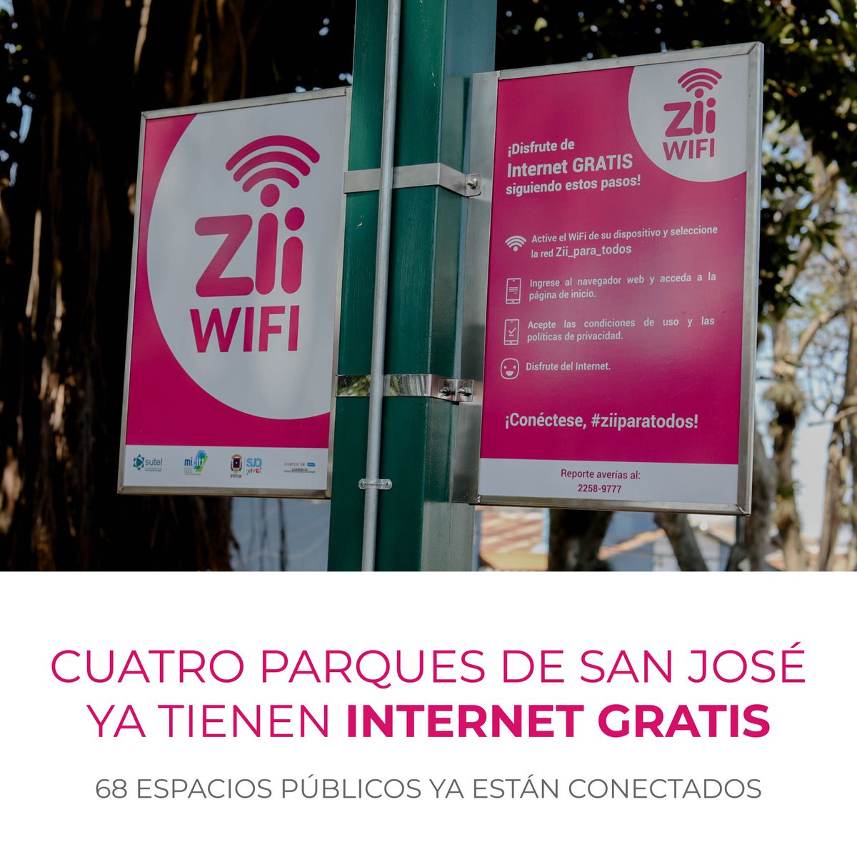 CarlosAlvQ's tweet photo. Si caminan por San José ahora podrán encontrar internet gratis en los parques de la Democracia, Garantías Sociales, Merced y Barrio México, gracias al Programa Espacios Públicos Conectados. Ya son 68 puntos por todo el país y pronto serán más. https://t.co/ip3ukOQpC5