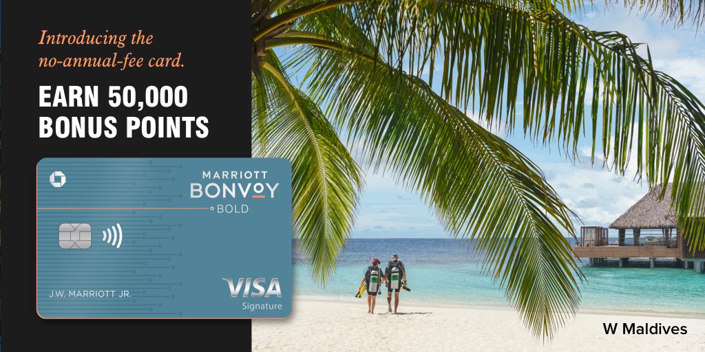 MarriottBonvoy's tweet photo. Be bold. Say yes to no annual fee with the Marriott Bonvoy Bold Card. Get 50,000 bonus points after qualifying purchases. Learn more: https://t.co/Qz5gjqPTXC #ThisIsBold https://t.co/tyPs12Mr8e