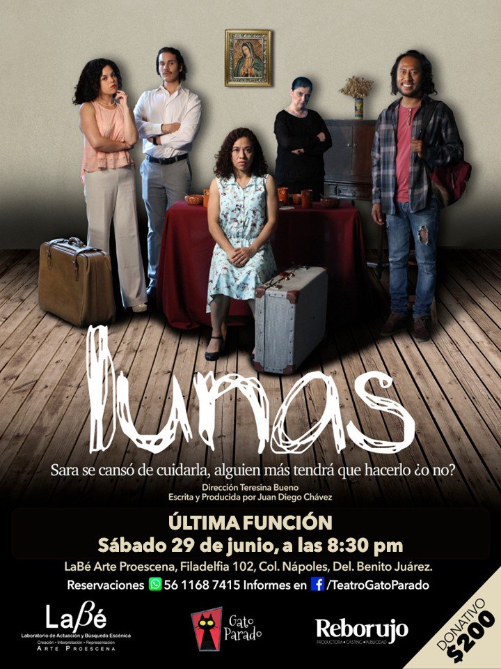 TGatoParado's tweet photo. ⭐️🌛ÚLTIMA FUNCIÓN 🌜⭐️
📅 Sábado 29 de junio 20:30 pm
📌 LaBé Proescena. Filadelfia 102. Col. Nápoles CDMX. 
💵 Donativo: $200
📲 Reservaciones: 5611687415 o mándanos inbox
#Obrateatral #teatroindependiente #teatromexicano #dramaturgíamexicana #artesescénicas #teatro #actuación https://t.co/BhH4NUv3Mj