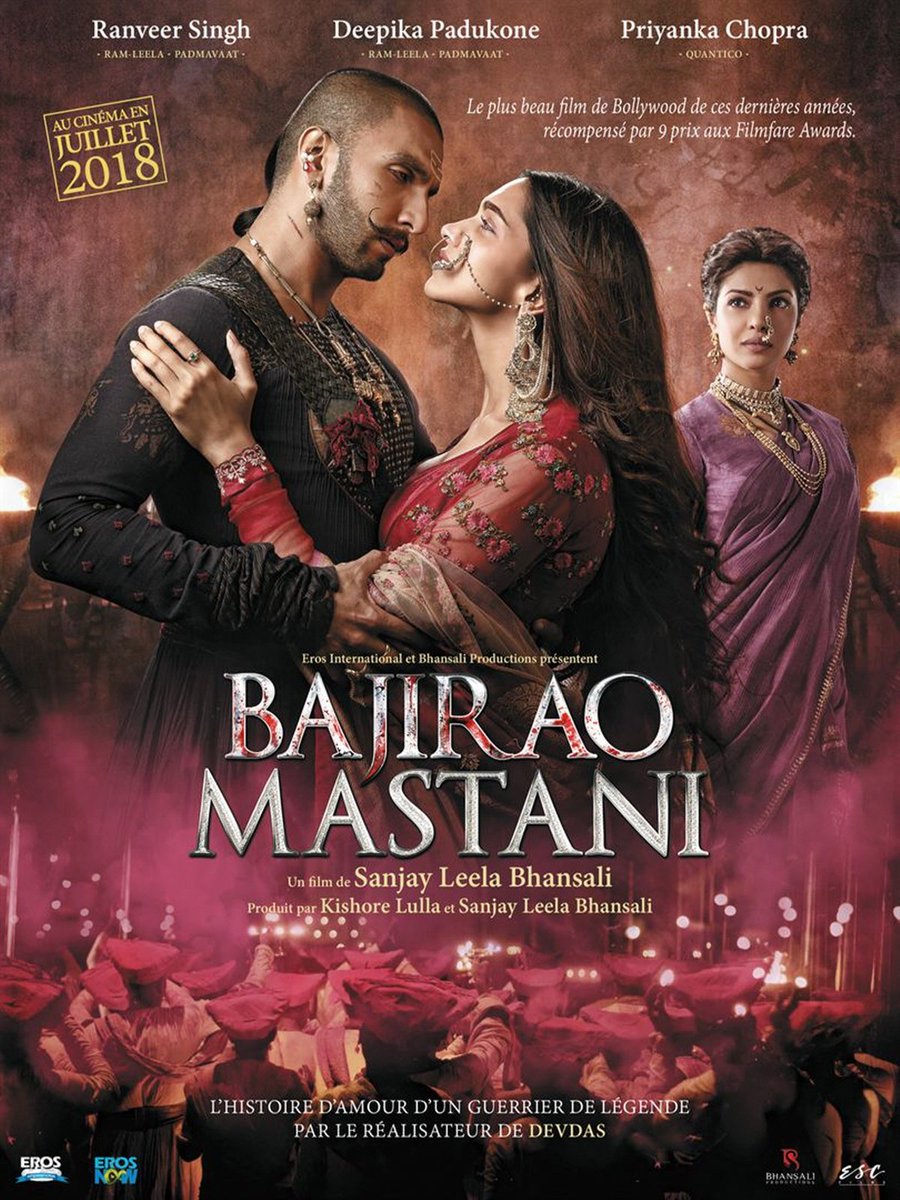 Bajirao Mastani.Drame historique. Bajirao est un brave général. Il vit le grand amour avec Kashi jusqu'au jour où il rencontre Mastani qu'il prend en second épouse.