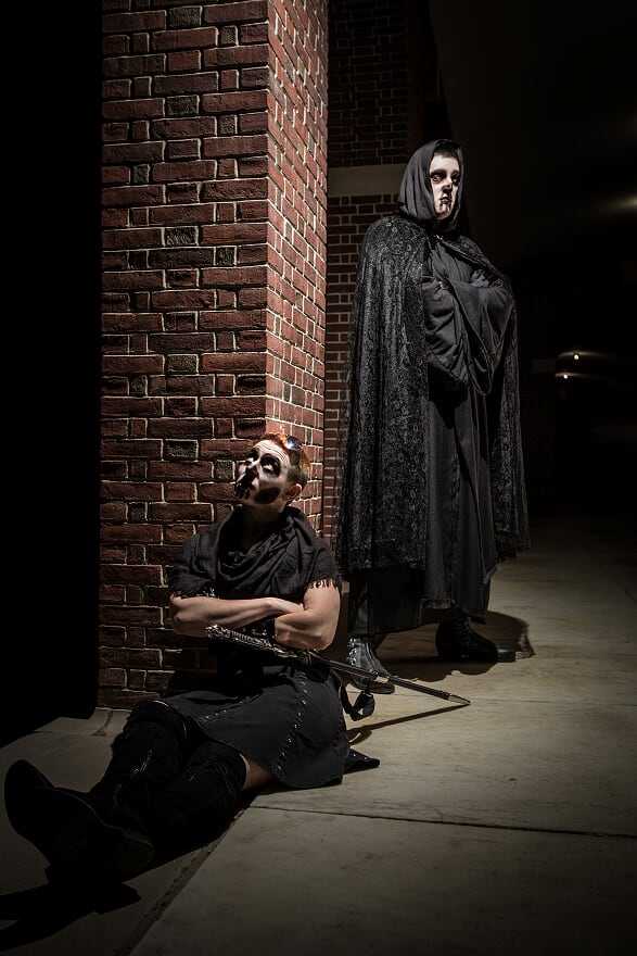 Two booksellers wear makeup & costumes inspired by Gideon the Ninth