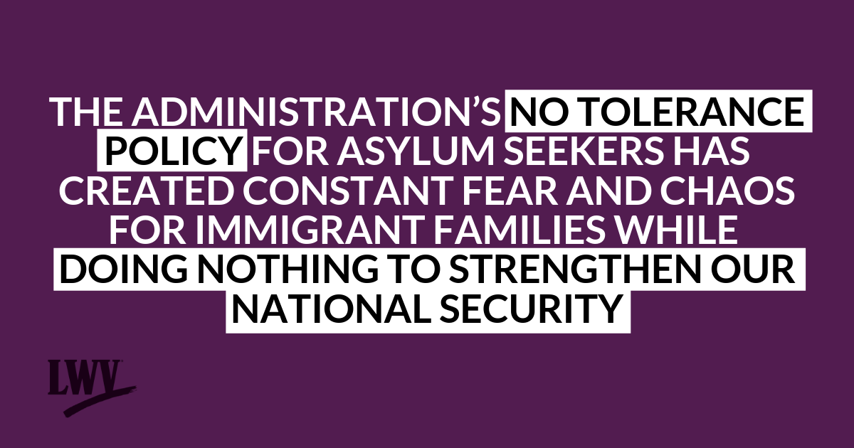 LWV's tweet photo. Seeking asylum is not a crime. We're calling on Congress to pass comprehensive immigration reform that includes a long-term plan for asylum seekers and a commitment to all refugees seeking freedom in our great nation. #Not1Dollar https://t.co/QvquURqykK https://t.co/DcybeN1eDx