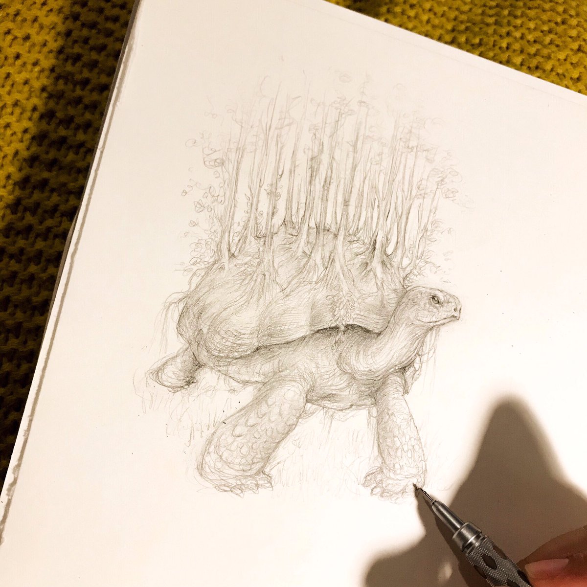 nchohra_artist's tweet photo. Work in progress! A very old turtle, so ancient in fact that no one remembered her name✨
#wip #workinprogress #pencildrawing #sketchbook #graphite #fairy #faefolk #fantasyanimal #turtle #oldturtle #tortoise #fantasyart #creature #magicalcreatures #fantasyart #fantasyartist https://t.co/jnusV3WJEg