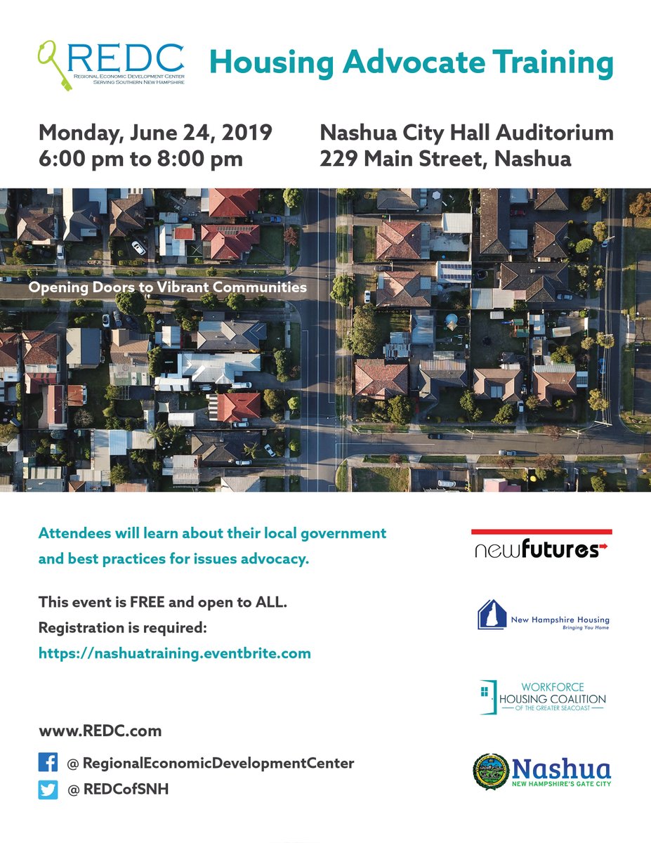 Don't forget! Tonight at 6 pm is FREE #housingadvocacy training led by @REDCofSNH in partnership with @NashuaCDD, @SeacoastWHC, New Hampshire Housing, and @NewFuturesNH!