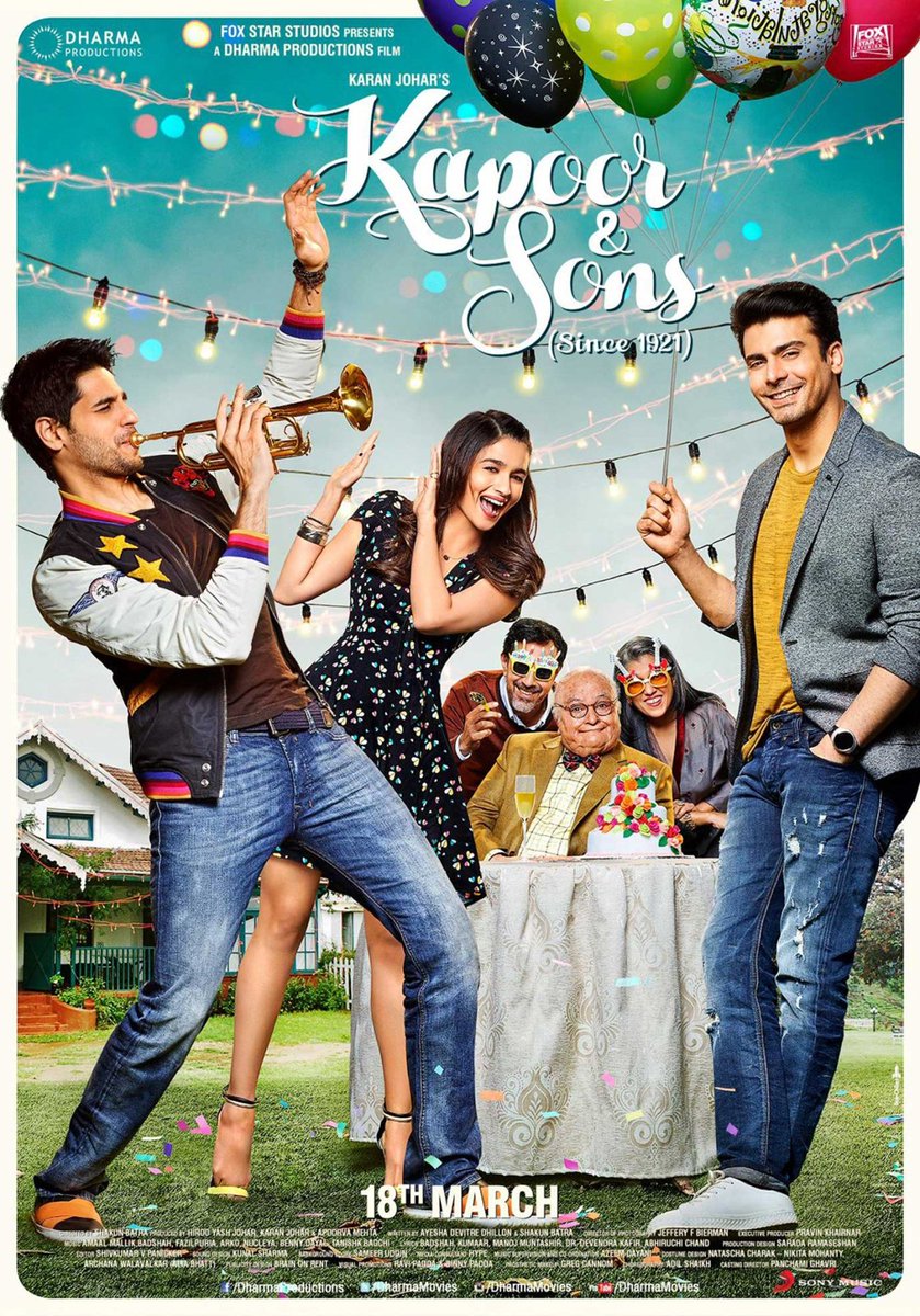 Kapoor and sons.Drame familial. La famille Kapoor se retrouve le temps d'un séjour pour l'anniversaire du grand-père. Le moment familial va se transformer en règlement de compte et révélation.(Fawad nous manque à Bollywood).