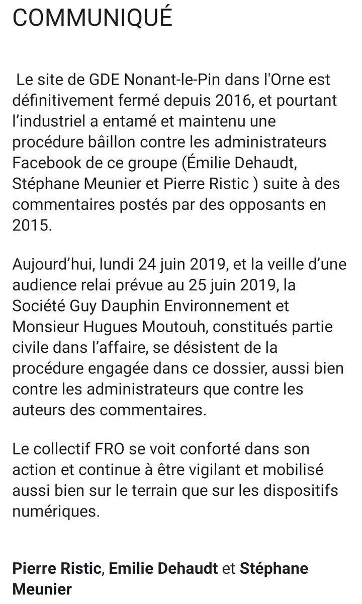 memoristic's tweet photo. Aujourd'hui, l'industriel GDE a retiré sa plainte pour diffamation parce que j'administrais avec d'autres un espace Facebook de mobilisation des opposants du @frorne. Comme cela arrive dans les procédures ballons, il l'a retiré. On ne boude pas notre plaisir. https://t.co/kjZ0hskXPp