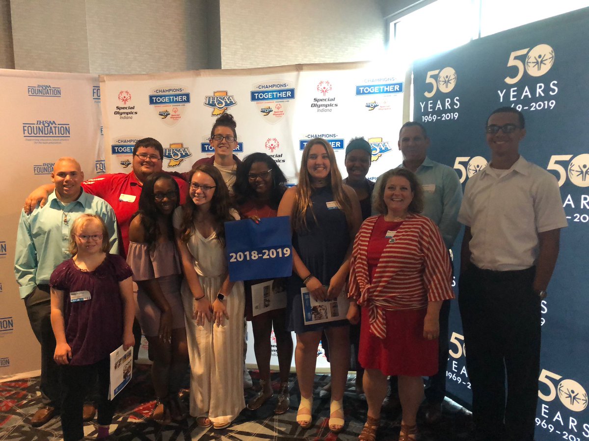 EMChargers's tweet photo. Coach Sheely and our @EMHSUT team were recognized at the Inaugural Champions Together Luncheon in Noblesville today. It’s also the 50th Anniversary of Special Olympics Indiana. Coach received the 2018 COY Award and the team received their 2nd year Unified Champion Banner! https://t.co/jMPeezNiBY