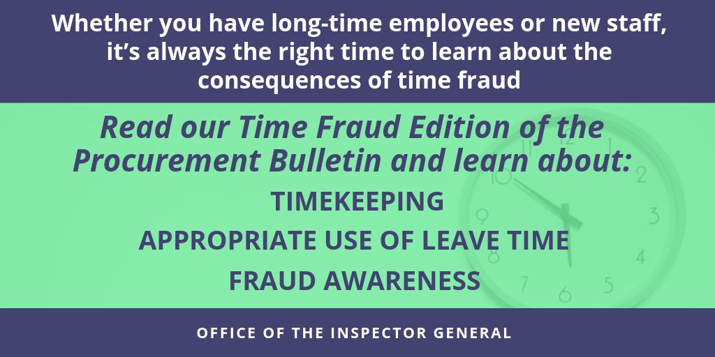 MassOIG's tweet photo. Payroll is one of the biggest costs jurisdictions face. In other words – time is money. Read our Procurement Bulletin to get helpful guidance on identifying time problems and taking corrective action:  https://t.co/CyxO1nFA1x #TimeFraud #PublicIntegrity https://t.co/F8pvmVbbTx