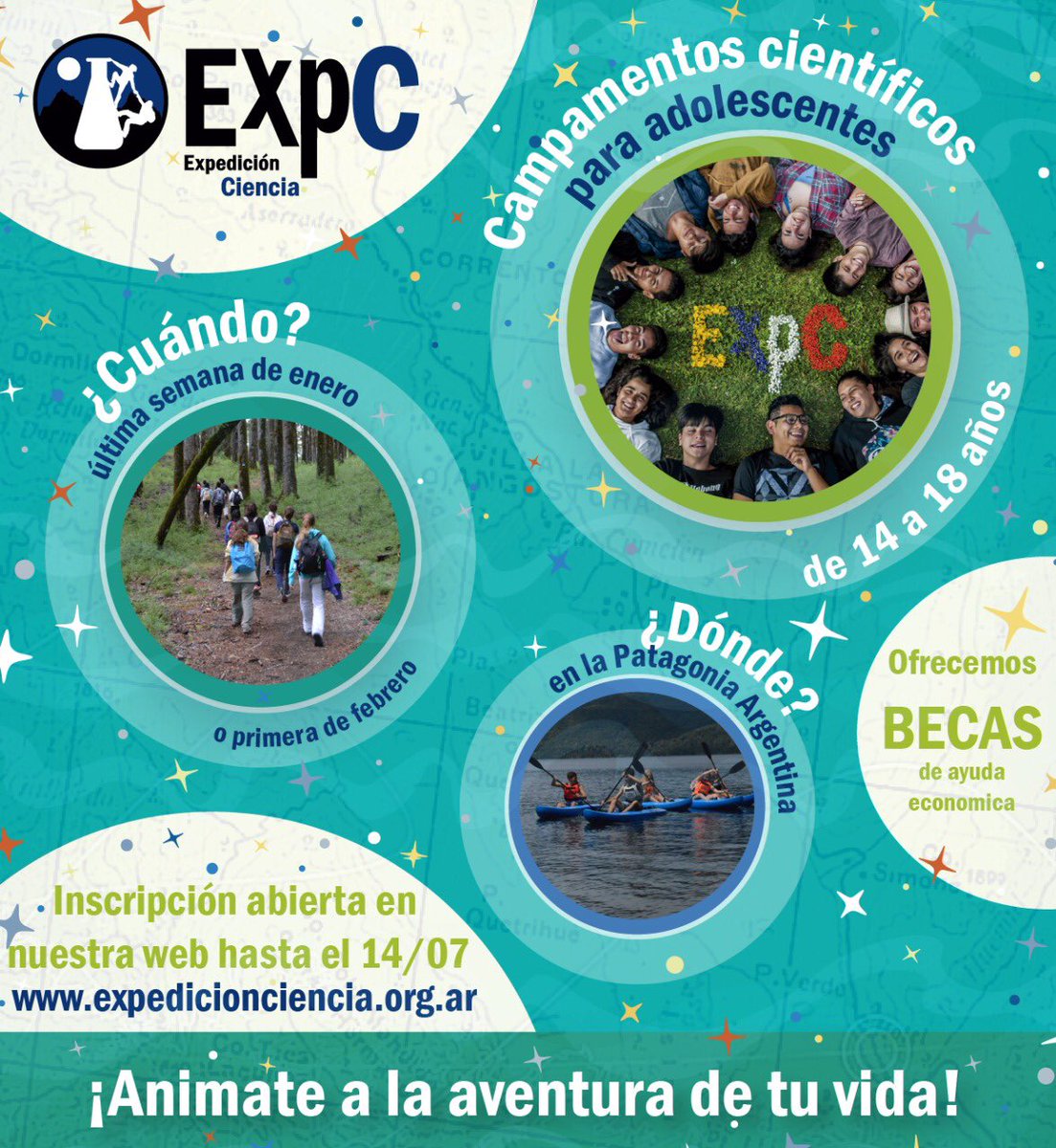 Exp_Ciencia's tweet photo. ¡Abrimos la inscripción a nuestros campamentos de verano para adolescentes del 2020!
Toda la info en https://t.co/gMPq9N23su
#ExpC2020 #campamentocientifico #ciencia #campamento #patagonia https://t.co/Hx93ENSLuw