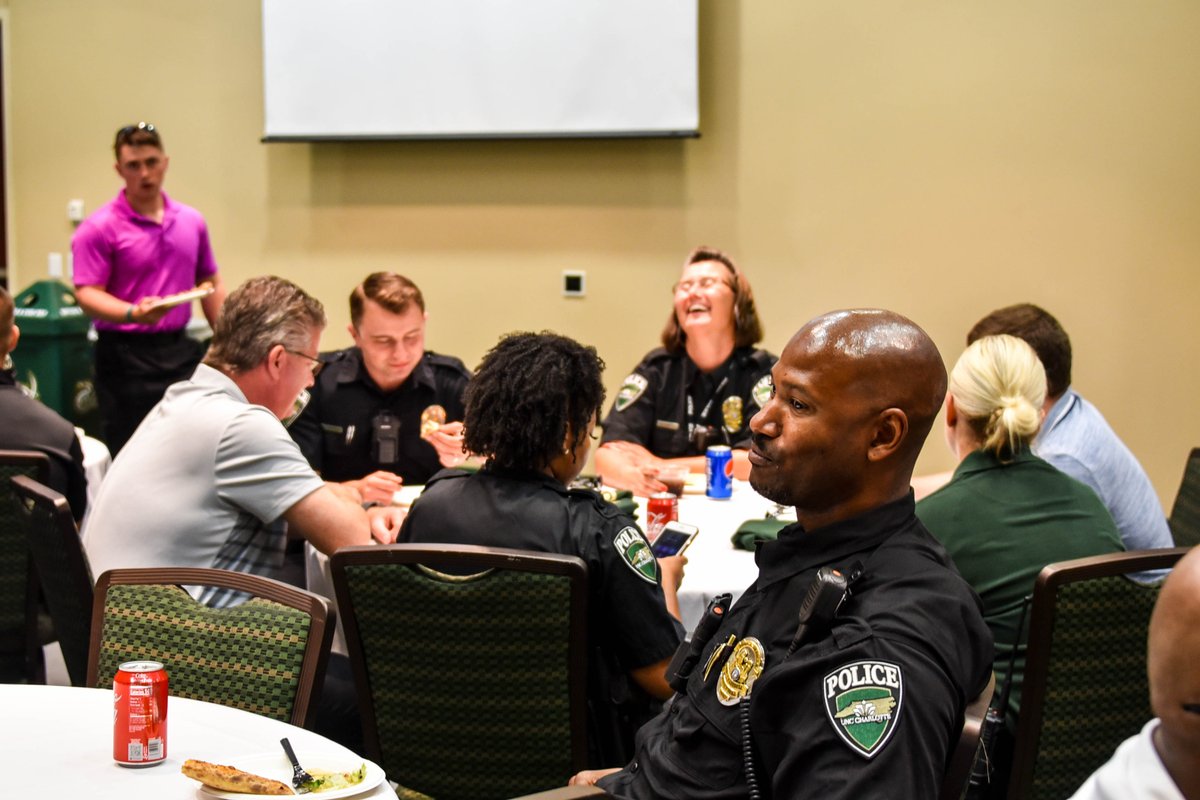 Charlotte49ers's tweet photo. Today we were able to say thank you to Police &amp; Public Safety, our Dean of Students Office, the Counseling Center, and the Emergency Management Team for their immediate response to the events on April 30. 

We salute our campus heroes. #CharlotteStrong https://t.co/u0paG7MtfI