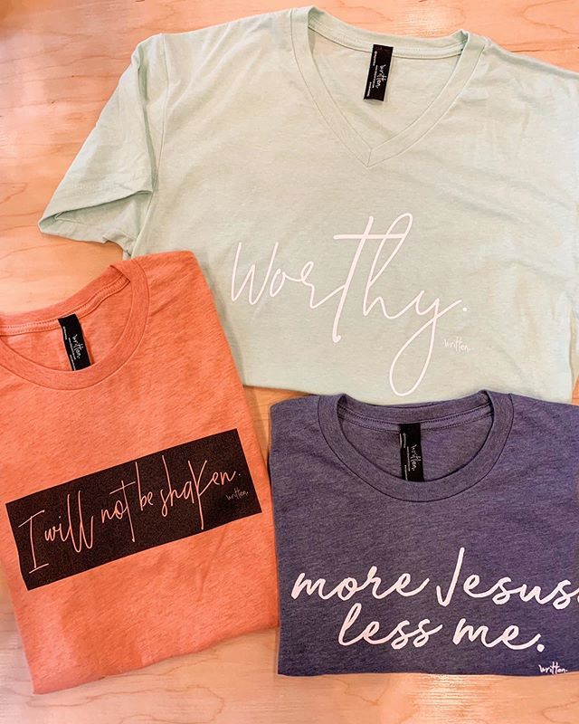 shopwritten's tweet photo. We are loving these colors combos. Which is your favorite? #wearwrittendaily •
•
•
#heisgreaterthani #growingrace#pray#morejesuslessme#iwillnotbeshaken#worthy#inspo#inspirational#tee#graphictee#faith#christian#christiantees#believe#thewordofgod https://t.co/LO85Vibj2o