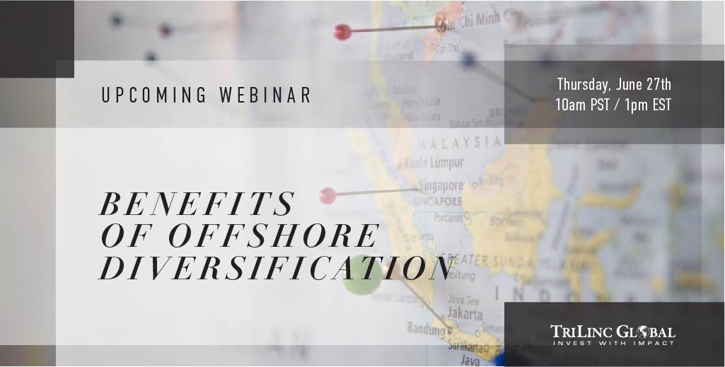 This Thursday at 10am PT/1pm ET, Join <a href="/TriLinc/">TriLinc Global, LLC</a> Founder and CEO <a href="/Gnelund/">Gloria Nelund</a> with CIO <a href="/PaulRSanford/">Paul Sanford</a> for a webinar on the Benefits of Offshore Diversification. 

Register now: trilincglobal.com/benefits-of-of… 

#webinar #impactinvesting #impinv #alternatives #diversification #socent
