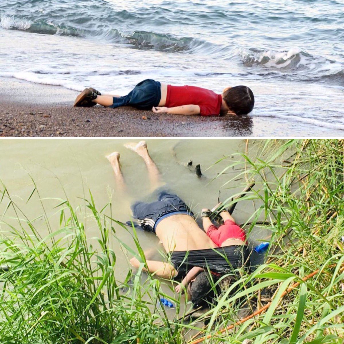 poecicletero's tweet image. Hace un par de años nos horrorizamos con la imagen del niño sirio que se convirtió en el símbolo de la crisis de refugiados sirios en Europa. Abajo un compatriota salvadoreño ahogado junto a su hija en el río Bravo queriendo llegar a Estados Unidos. La pesadilla de la inmigración