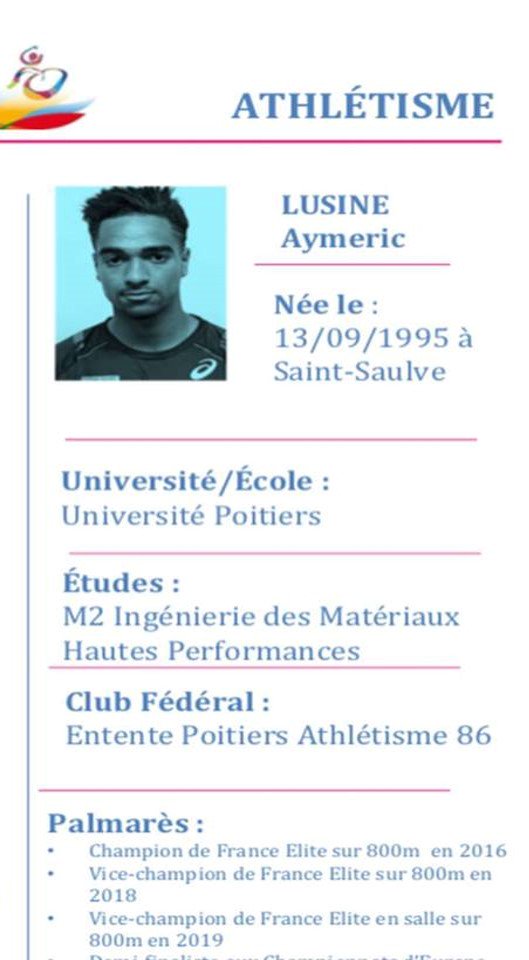SUAPSPoitiers's tweet photo. 3 étudiants de @univpoitiers défendront les couleurs de la France à @napoli2019 (Universiades 2019, équivalent des JO pour étudiants) en tennis de table (Migot Marie) et en athlétisme (Payen Ludovic et Lusine Aymeric). 🤞🇫🇷💪
#univpoitiers #suapspoitiers #ffsportu #napoli2019 https://t.co/oKsikM5O9d