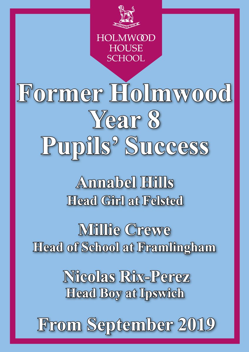 HolmwoodHouse's tweet photo. These former Year 8 Holmwoodians have all gone on to achieve great success with new leadership roles in their senior schools from September 2019. Congratulations to them all on well-deserved positions of responsibility! #HHSuccess https://t.co/EDeFlSQRuw