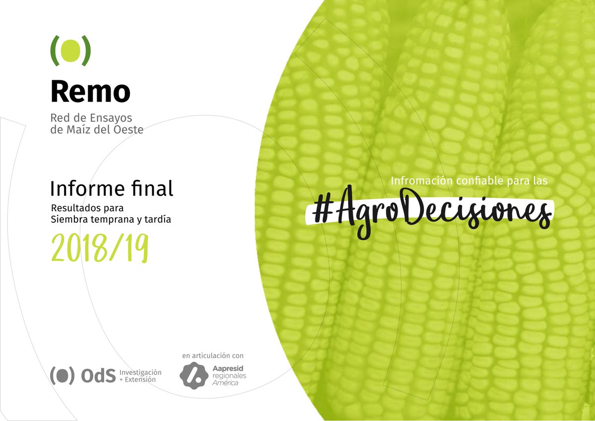 OdSagro's tweet photo. ¡Recién publicado! 🆕🌽Informe final #RemoODS c/ resultados de la performance de #HíbridosDeMaíz para #siembra temprana y tardía. Consultalo acá 👉https://t.co/j4GjrNNkzu
@OdSagro ✔️#Agrodecisiones en el Oeste de Bs. As. #SiembraMaíz https://t.co/iNwjq3pxZS