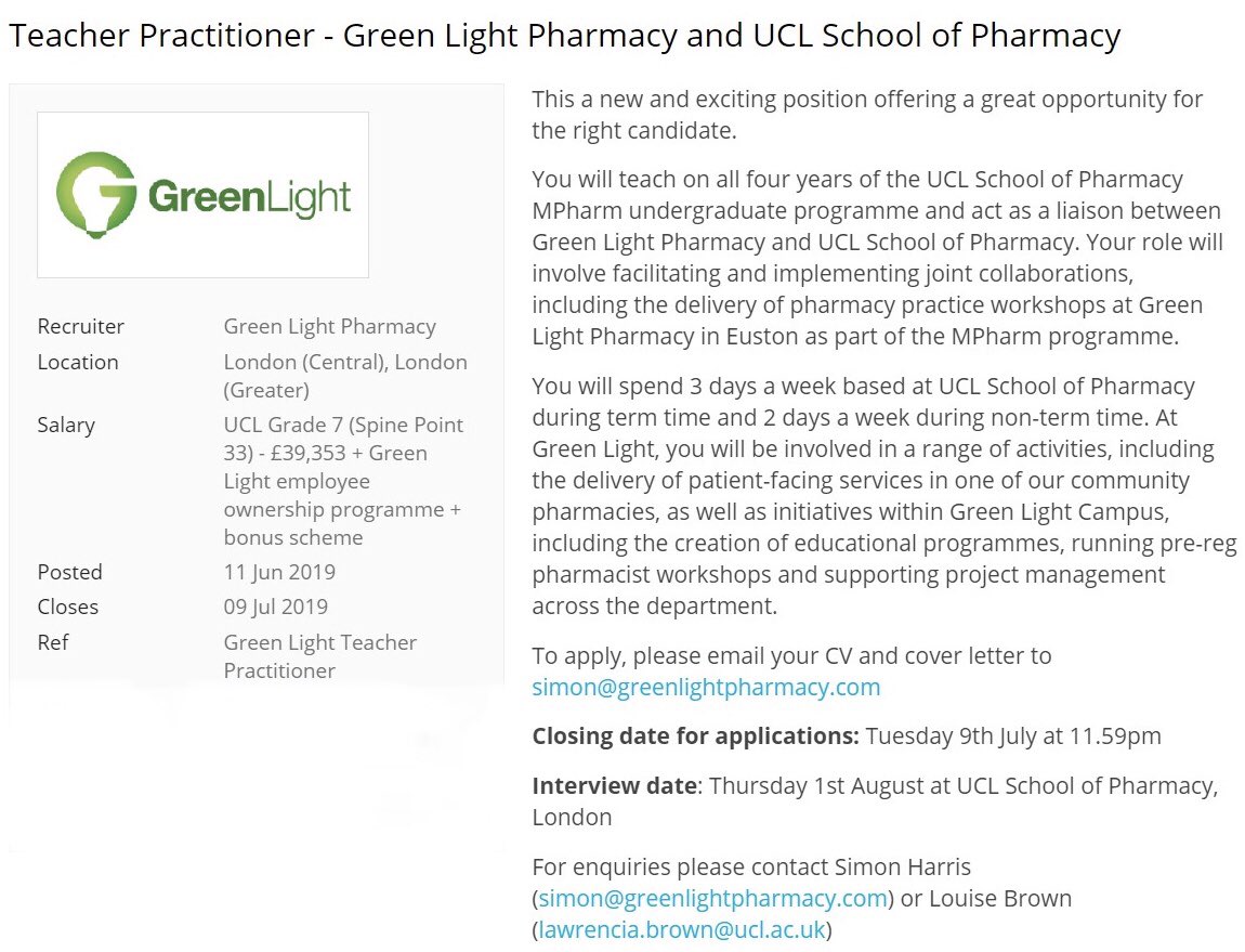 simonharrisGL's tweet photo. Two weeks left to apply for this brand new role as the FIRST ever @GL_Pharmacy Teacher Practitioner @School_Pharmacy . Get in touch for full job description and person spec #callingallpharmacists #JoinUs https://t.co/UrjuO7Baq8