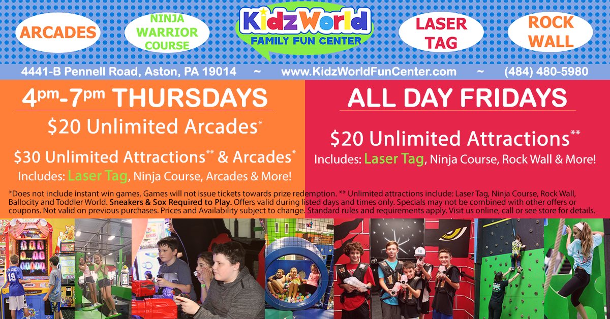 Check out our new specials! Unlimited attractions includes #LaserTag (reg. $6.95 per round)!