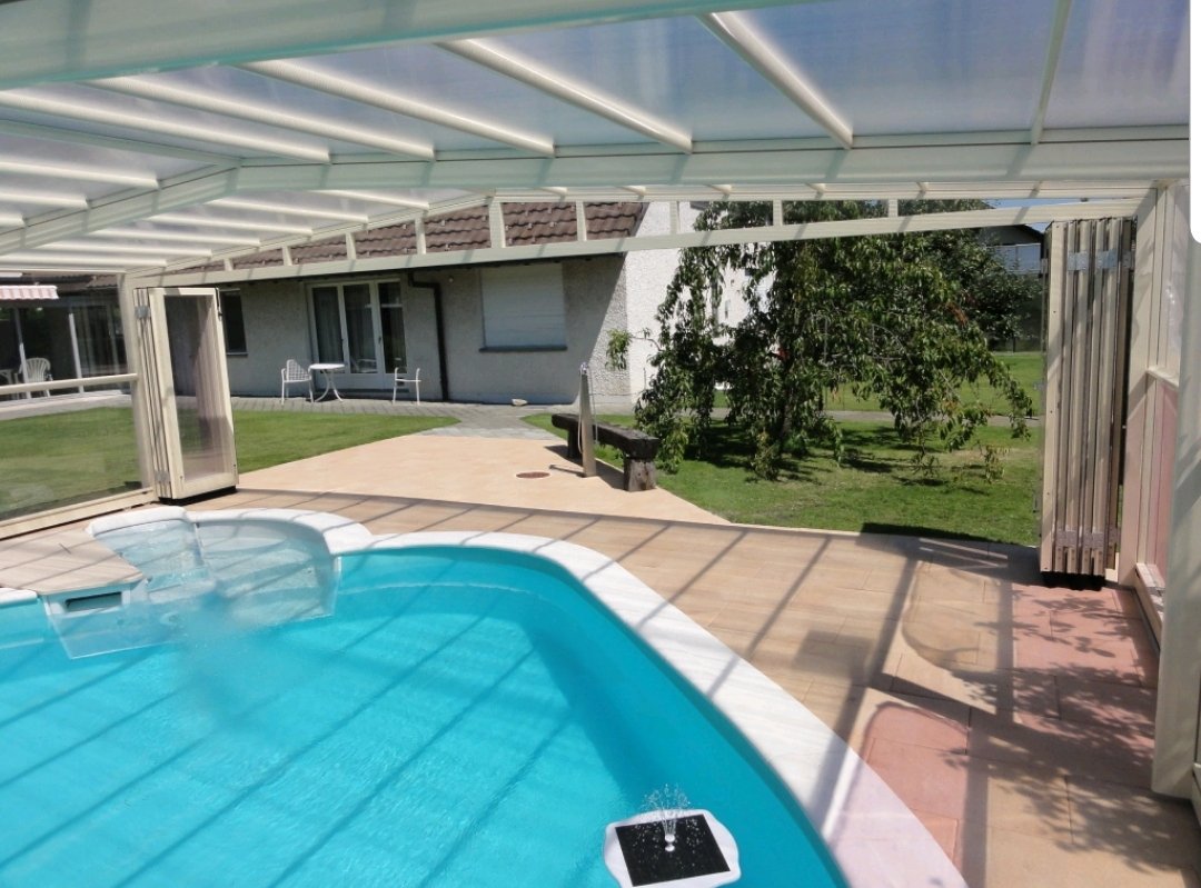 If you would like to use your swimming pool all year round this is the solution. Our pool cover can be fully opened in the summer months. #poolcovers #bifolding #verandas #swimmingpools