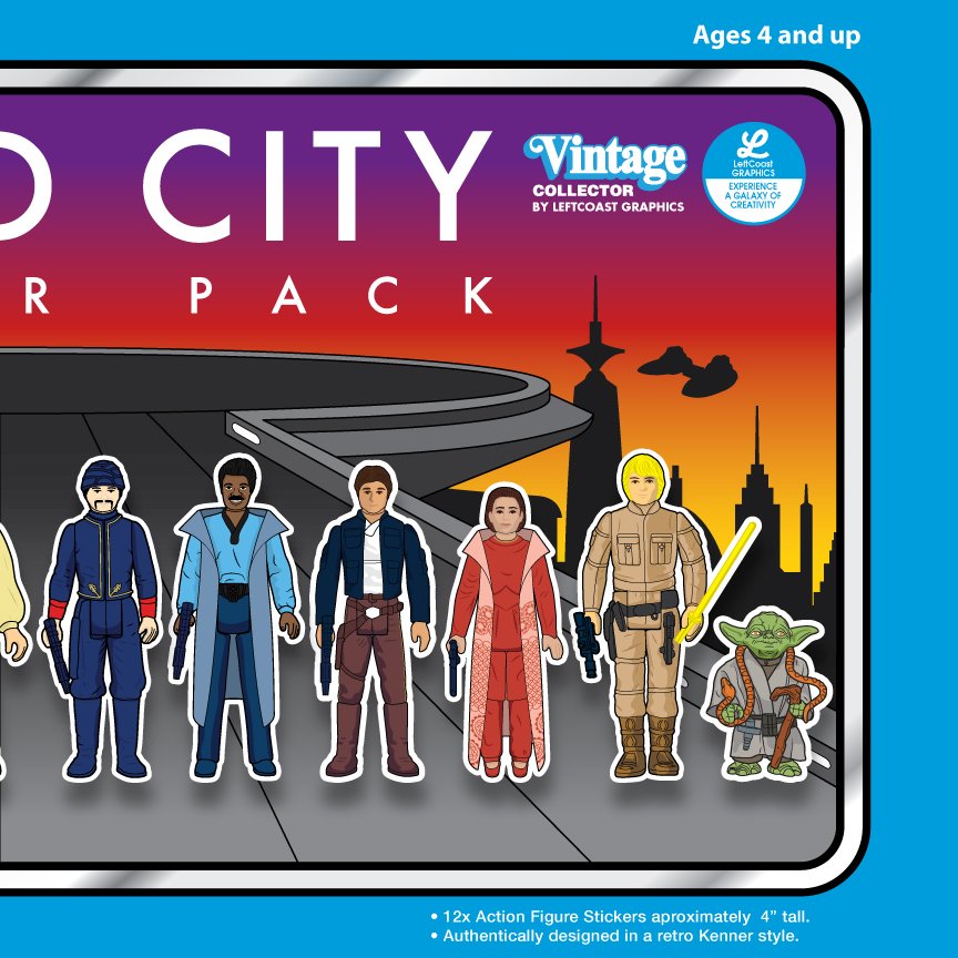 LeftCoast604's tweet photo. NEW Sticker Pack drops this Friday. Here is a sneak peek of the front. COLLECT THEM ALL! #cloudcity #HelloWhatHaveWeHere #stickers #stickerpack #actionfigureart #actionfigureaddict #vintagestarwars #kenner #vintagecollector #collectthemall https://t.co/65rnMfCwhB