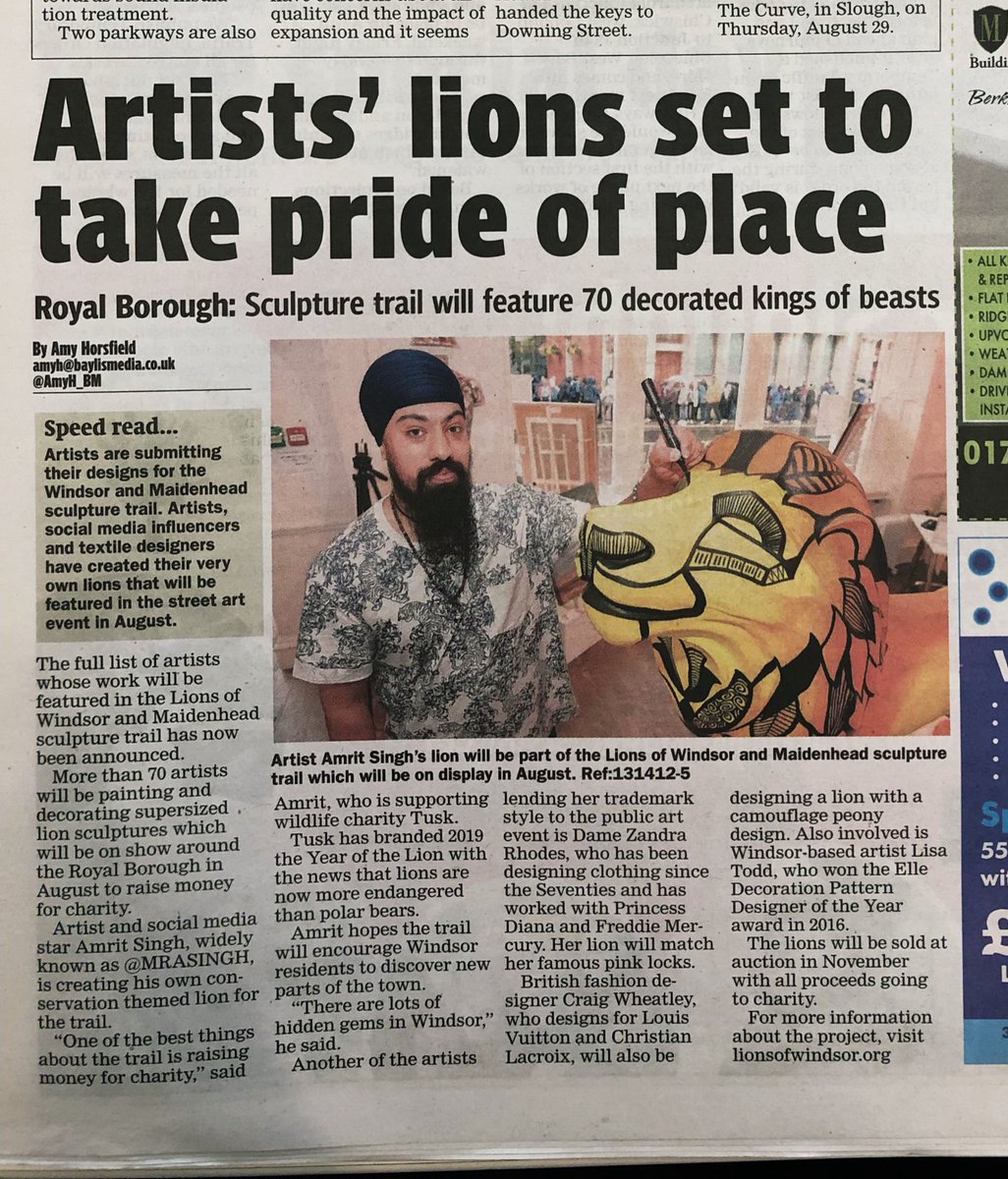 I recognise this fella!

Awesome to see my lion sculpture and I in today’s Windsor and Eton Express newspaper! A nice article all about the upcoming  #LionsofWindsor public art trail this summer! 👏