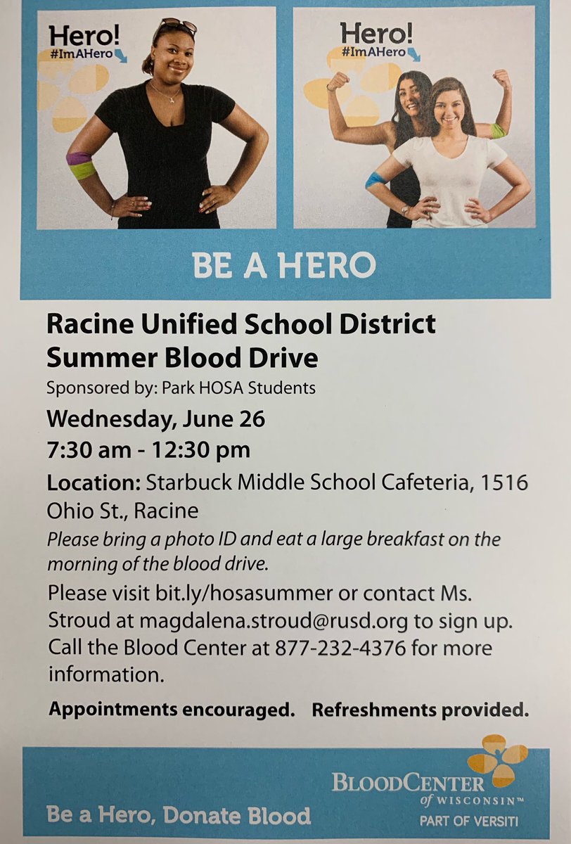 ParkHOSA's tweet photo. Just as a reminder, this coming Wednesday we will be hosting our summer Blood Drive on June 26th💉 There is still time to sign up, everyone is welcome!! If you would like to sign up, please visit https://t.co/gp6oVB4Vz7 https://t.co/8BtN8nORf5