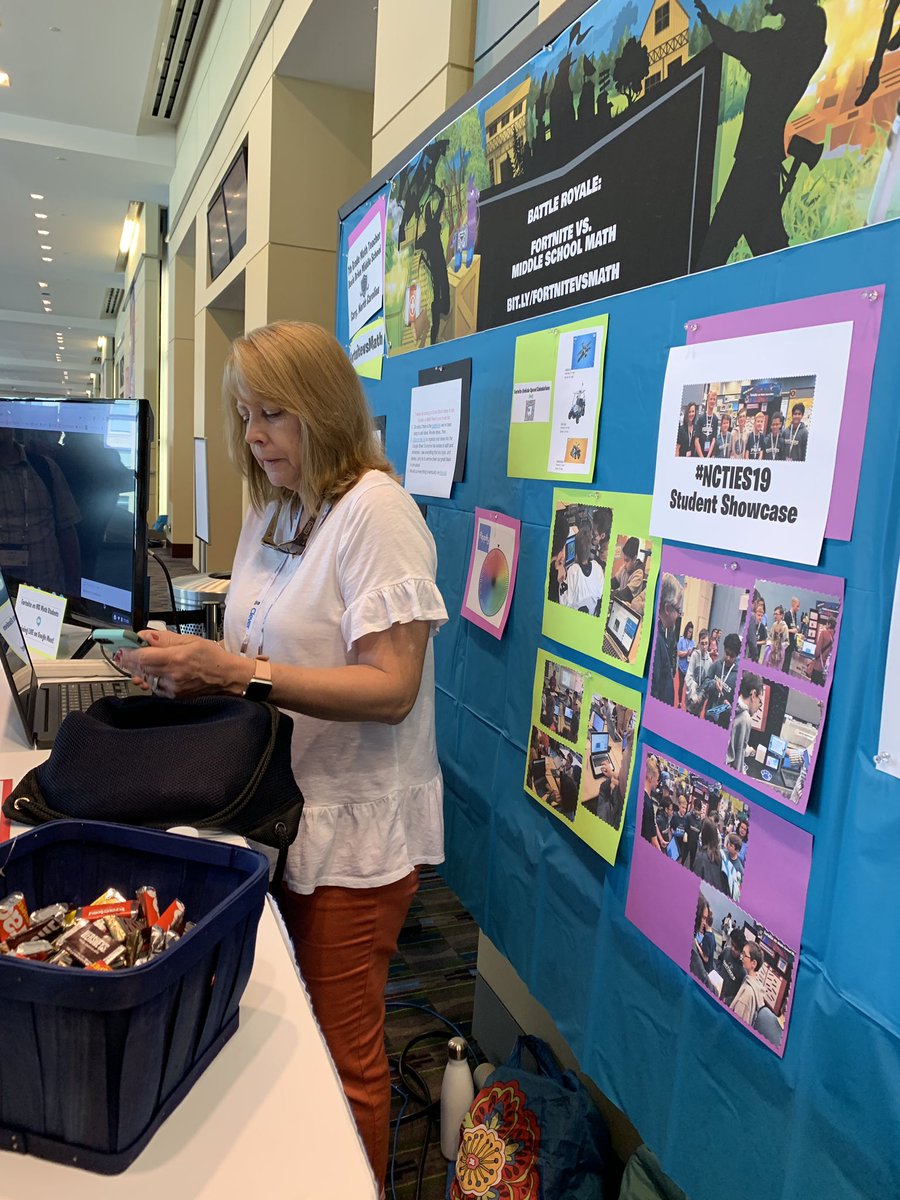 MrsBrem's tweet photo. @kdelia @FortniteGame Thanks for being my tech support, my photographer, my setup / cleanup crew, and my friend, @kdelia! You are a gem! 💎 💕🎉 #iste19 #presentersofiste #wonderwake #fortnitevsmath https://t.co/mSLf52ugdY