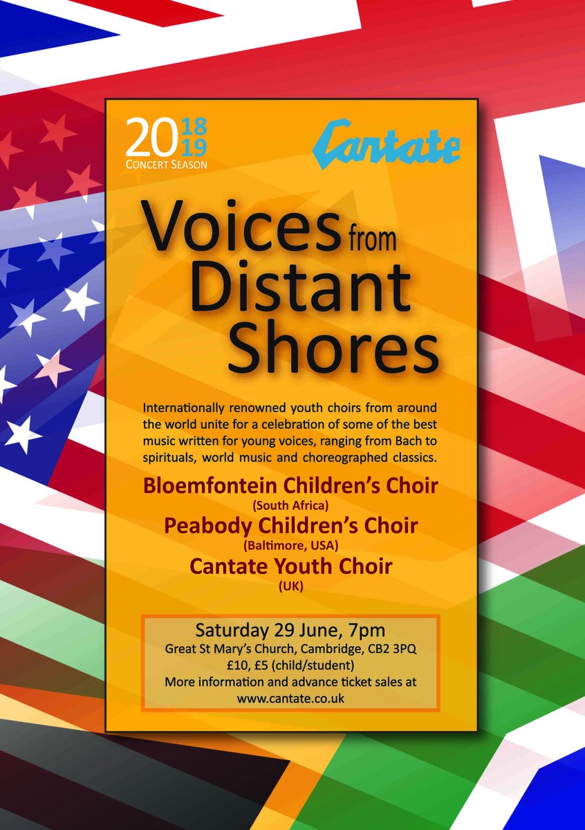 In an extremely special concert our friends in <a href="/Cantatechoir/">Cantate</a> weave their musical magic with youth choirs from South Africa &amp; USA. This Saturday 29 June 7pm in Great St Mary's Church Cambridge is going to be amazing ... really looking forward to being in the audience! 😀🎼🎹