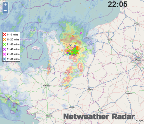 Netweather's tweet photo. ⚡️Watching developments over France, forecast to move to SE England, East Anglia #Thunderstorm #Lightning #hail #Sferics https://t.co/nQYQlQwKBb