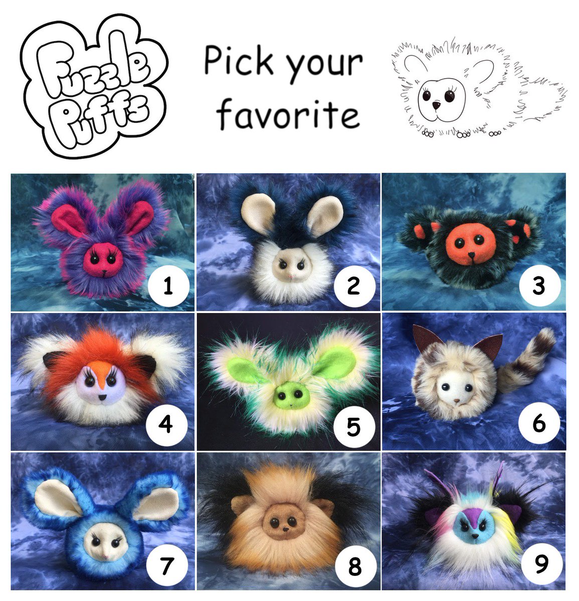 RealButtonWings's tweet photo. We are launching a #FuzzlePuff #kickstarter soon!

3 of these designs are going to be available.
Which 3 should they be? 

Put your vote(s) in the comments.

#toys #familylife #children #kids #gift #parenting #kidstoys #giftsforkids
https://t.co/pZfzlzX0DN https://t.co/0B2urVIoVL
