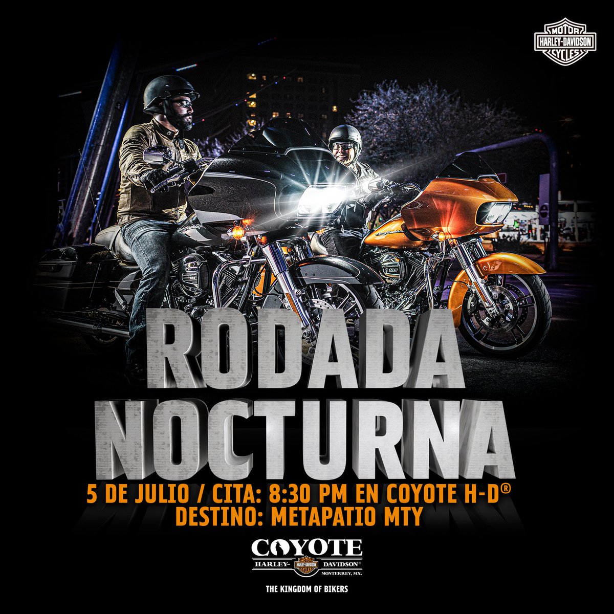 CoyoteHD's tweet photo. Rodada nocturna el próximo 5 de julio hacia el Metapatio. Únete y ven con nosotros a disfrutar de una rica cena, excelente ambiente y una divertida rodada nocturna. Todos son bienvenidos. 
REGÍSTRATE AQUÍ: 👉https://t.co/O0LhlN5YRg https://t.co/5jbK5rxafC