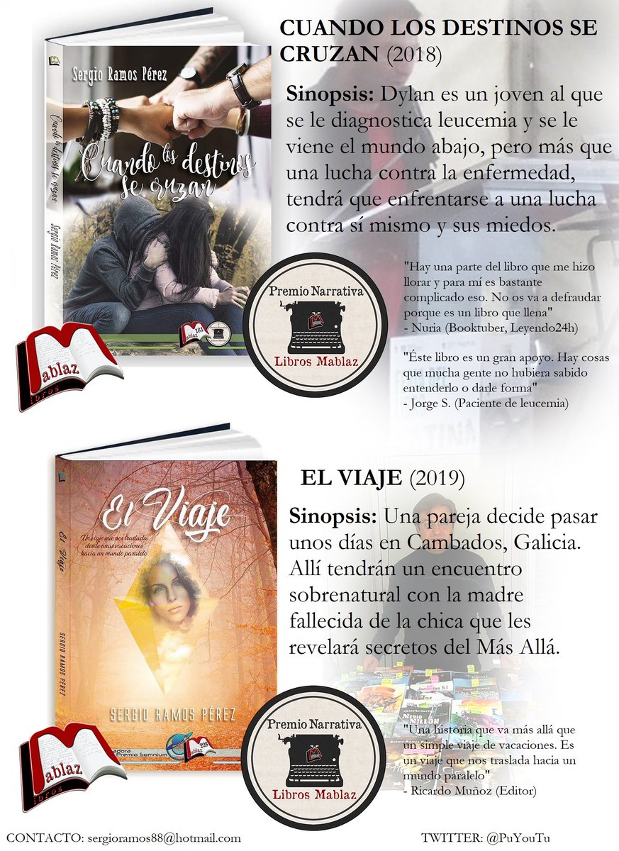Sergio Ramos Pérez #Escritor de #Cicatrices #CuandoLosDestinosSeCruzan #BluesDeMalasaña y #ElViaje, dos de ellas ganadoras del concurso literario de la editorial, ambientadas entre #Malasaña, #SierraDeMadrid, #Cambados y #Galicia 😄 #Terror #Suspense #Romance #Juvenil #Fantasía