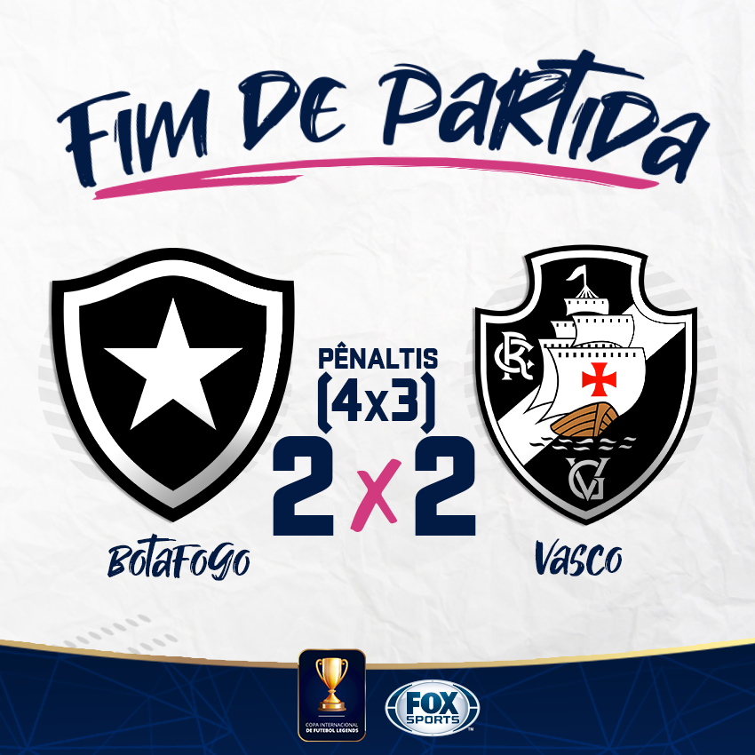 SportsCenterBR's tweet photo. ACABOU! Botafogo e Vasco empatam em 2 x 2 no tempo normal, mas nos pênaltis deu Fogão! É campeão do #LegendsFOXSports! https://t.co/g5RoOfORAM