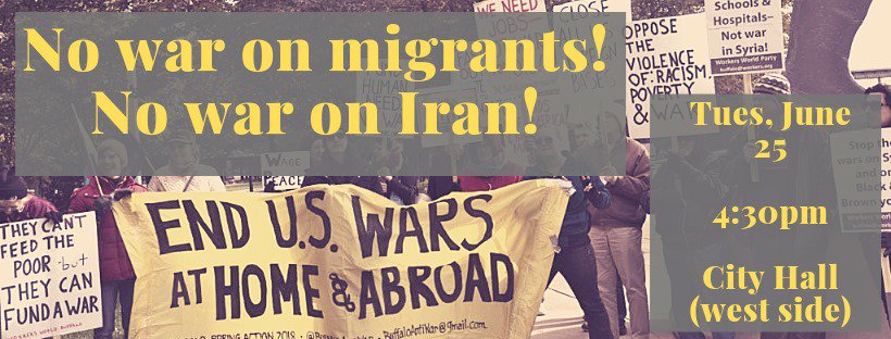pastpostal65's tweet image. * No to racist wars on migrants and Iran! 
* No to raids, deportations, or sanctions!
Philadelphia protest Tuesday, June 25
City Hall, 4:30 - 6pm
facebook.com/events/3407241…
#NoWarWithIran #NoDeportations #NoBordersinWorkersStruggles