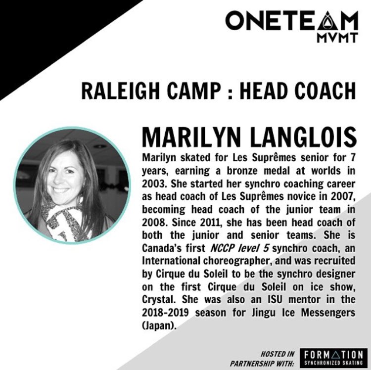 Coming to #PolarIceHouse NC for 2nd year in a row!  This weekend it’s #OneTeamMVMT &amp; Canada’s ⁦<a href="/LesSupremes/">LesSupremes</a>⁩ #synchroskating coach Marilyn Langlois.  Camp hosted in partnership with FormationSynchro. Growing #synchroskating through development camps. ⁦⁦<a href="/RaleighGov/">City of Raleigh</a>⁩