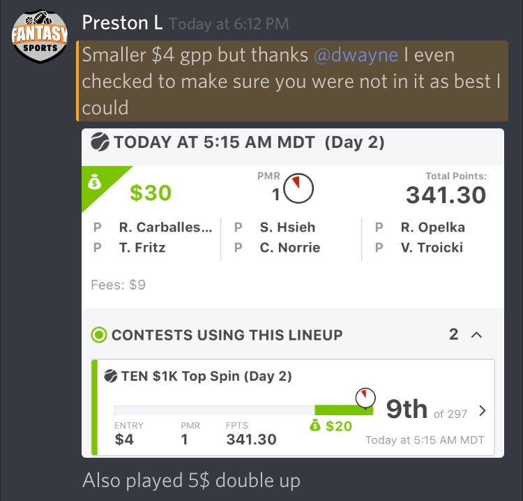 BuckeyeDFSOH's tweet photo. Jus some love the chat be showing me for helping all, some providers 🤔 in the Dfs community likes to throw dirt on my name , But I believe In being good to everyone !!!! #letskeepeating https://t.co/AtSUZ4cAFU
